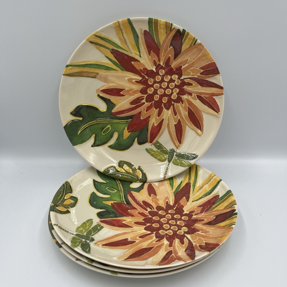 4 Garden Party 9" Salad Dessert Plate Bed Bath Beyond Summer Dragonfly Floral